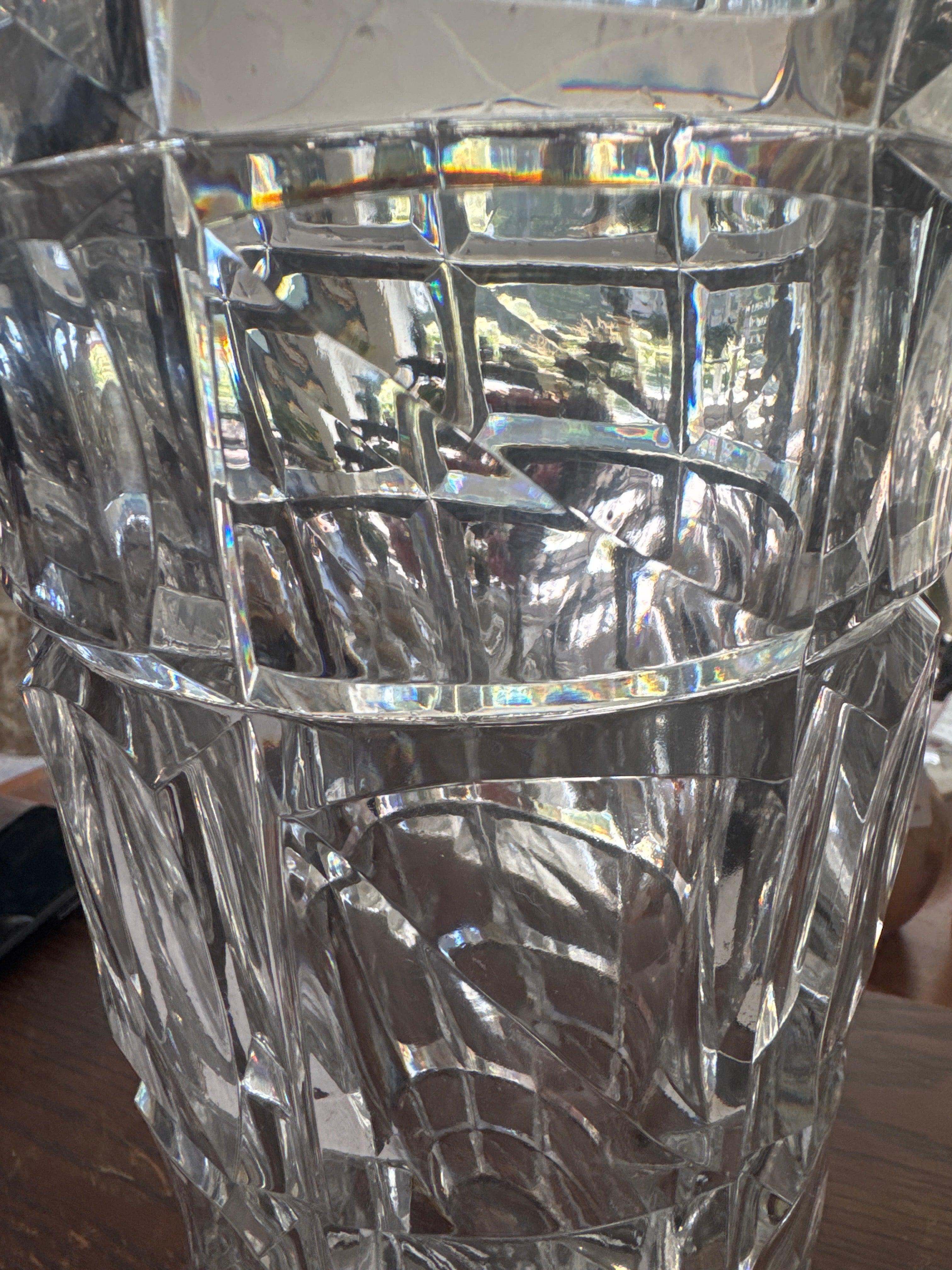 Large Geometric Cut Crystal Vase