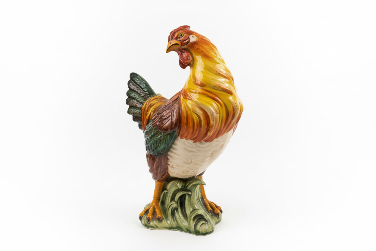 Poule en céramique majolique vintage