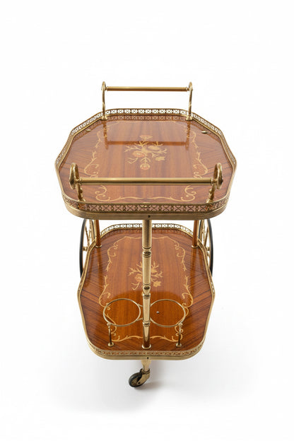 Vintage Italian Bar Cart with Marquetry Inlay