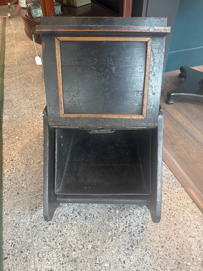 Victorian Antique Ebonized Wood Brass Coal Scuttle 1880s.