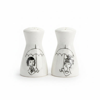 Porcelain pepper and salt set.