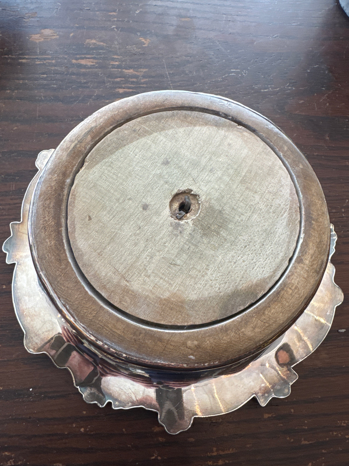Vintage Silver-Plated and Wood Wine Bottle Coaster