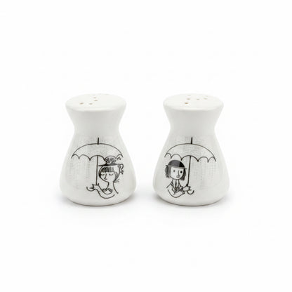 Porcelain pepper and salt set.