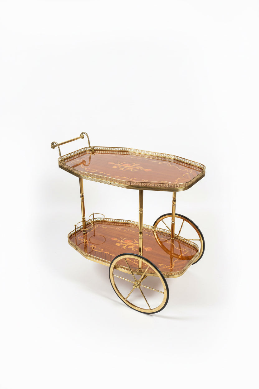Vintage Italian Bar Cart with Marquetry Inlay