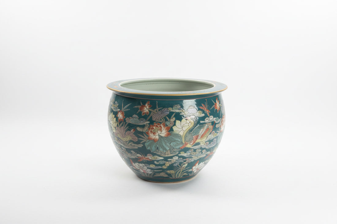 Vintage Chinese Porcelain Chinoiserie Koi Fish Pot Garden Planter