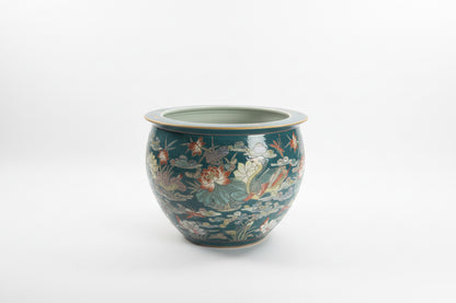 Jardinière Chinoiserie Vintage Chinoise en Porcelaine Carpe Koi
