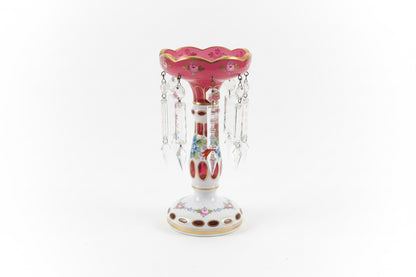 Paire de lustres antiques en verre canneberge
