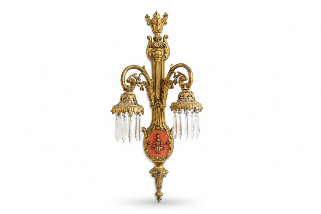 Brass and crystal wall sconce