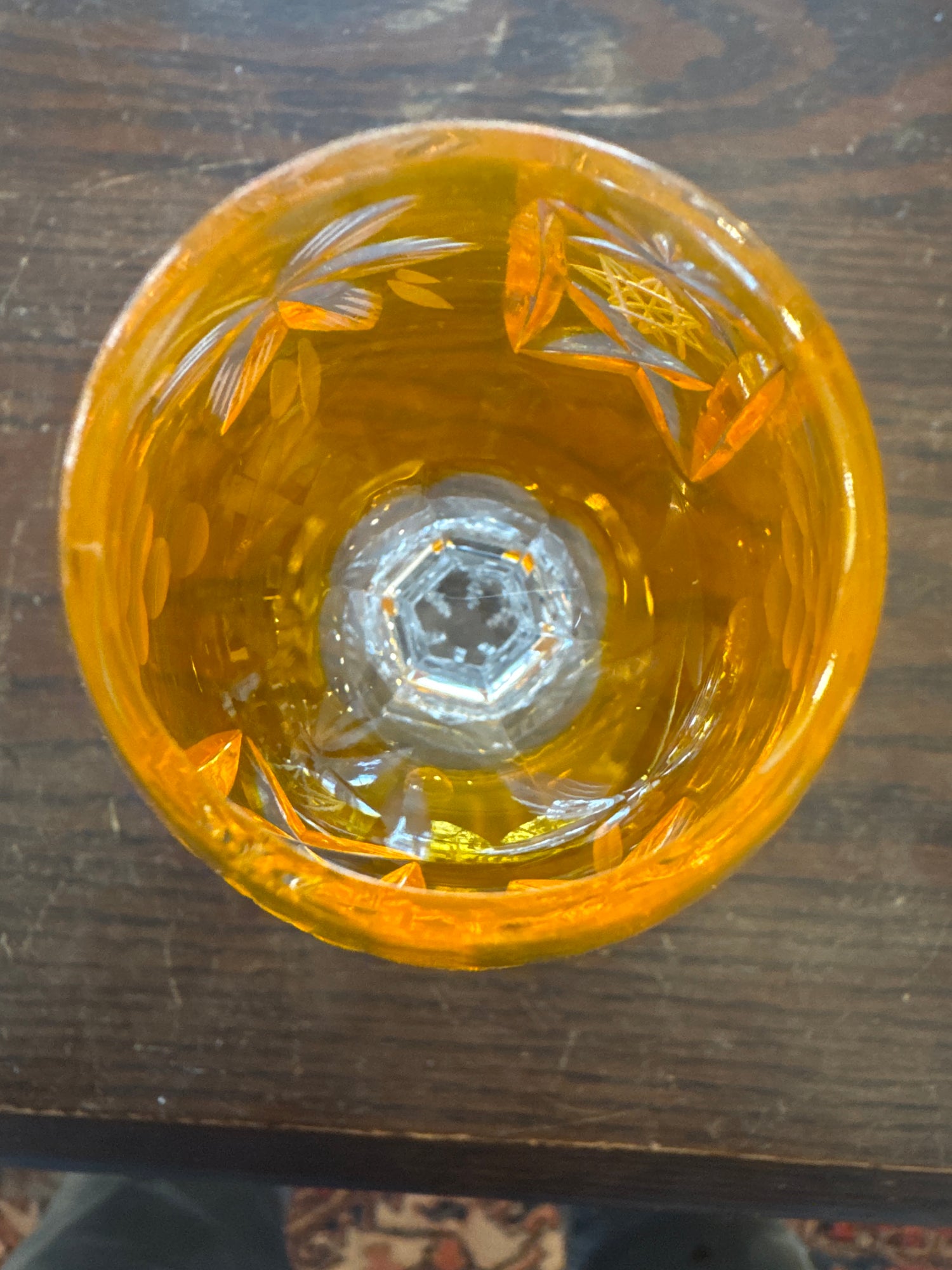 Lot de 6 verres à liqueur vintage en cristal orange mandarine