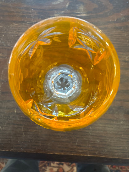 Lot de 6 verres à liqueur vintage en cristal orange mandarine