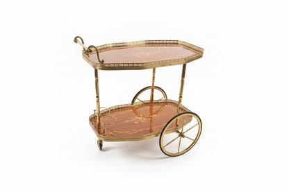 Vintage Italian Bar Cart with Marquetry Inlay