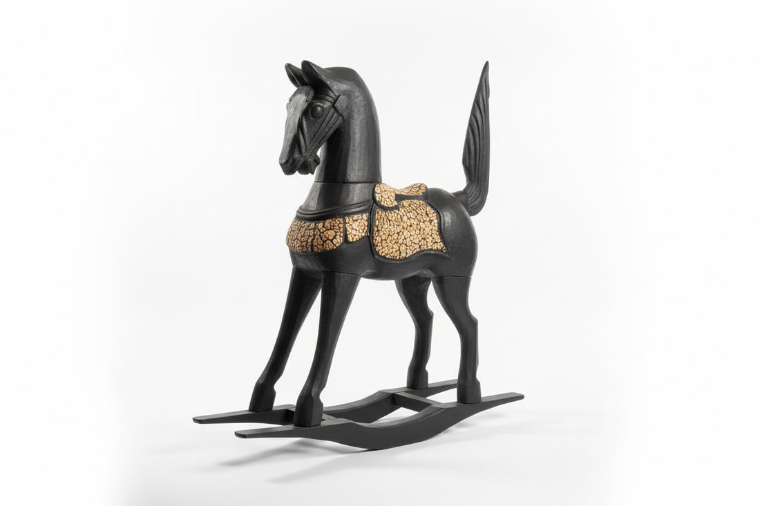 Vintage Wooden Rocking Horse with Mosaic Back
