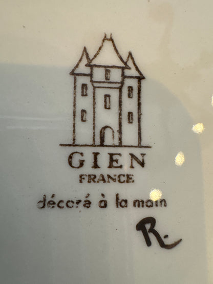 Hand-painted Gien Rambouillet plate, Bertholle Gien old plate, hunting plate with rabbit