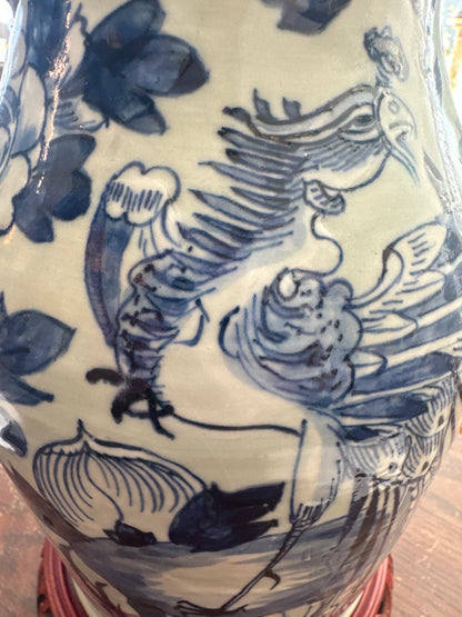 Antique Blue and White Celadon Porcelain Phoenix Vase