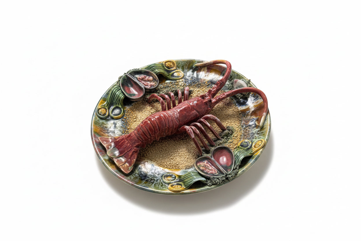 Assiette homard majolique vintage