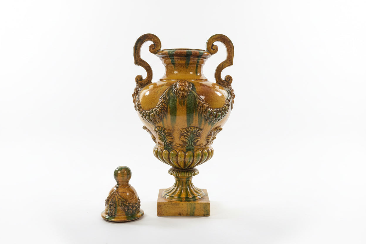 Urne couverte vintage en majolique italienne
