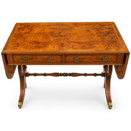 Regency-Style Burr Walnut Drop-Leaf Sofa Table