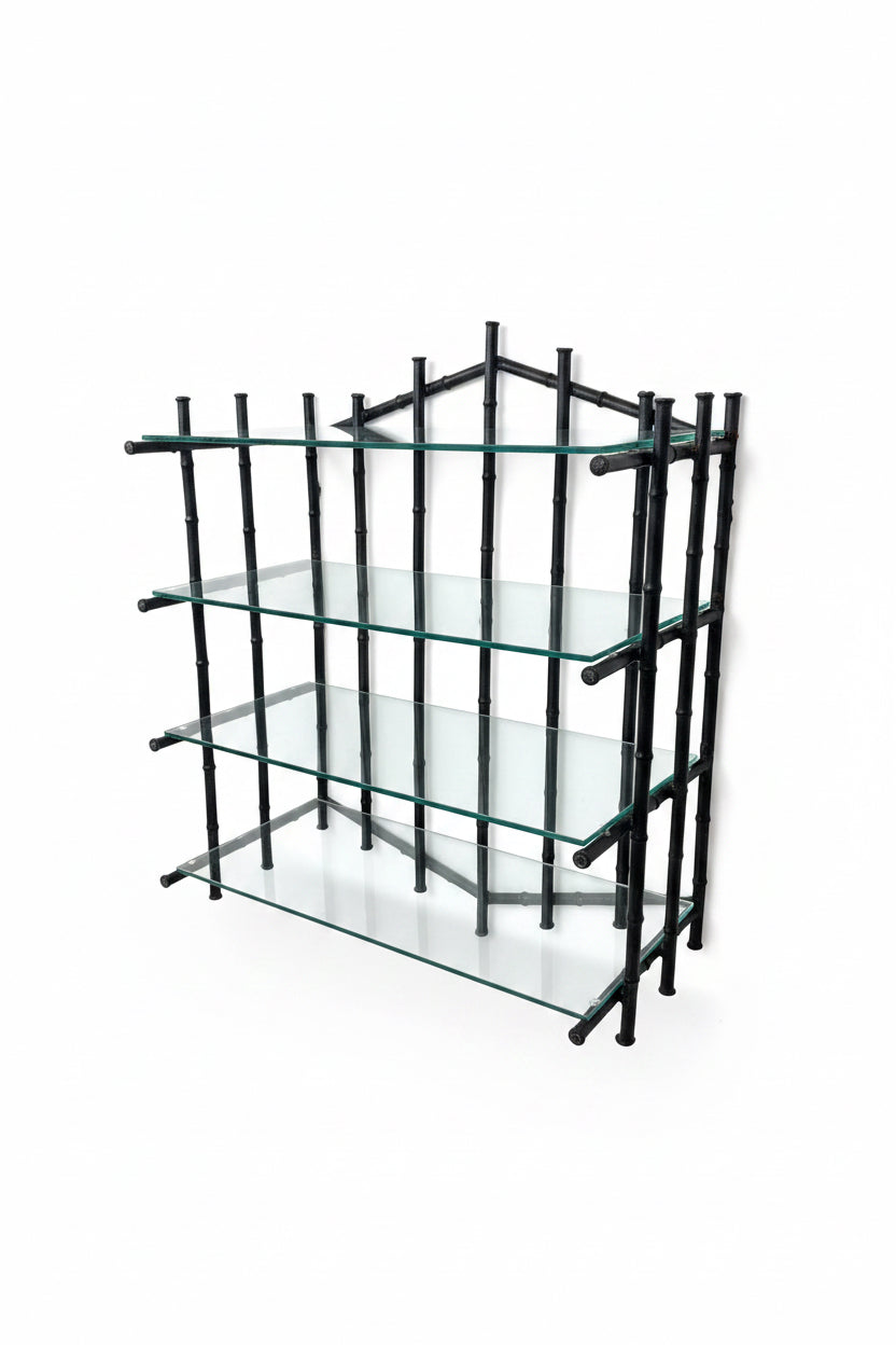 Vintage Faux Bamboo Metal and Glass Étagère