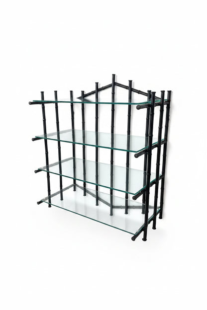 Vintage Faux Bamboo Metal and Glass Étagère