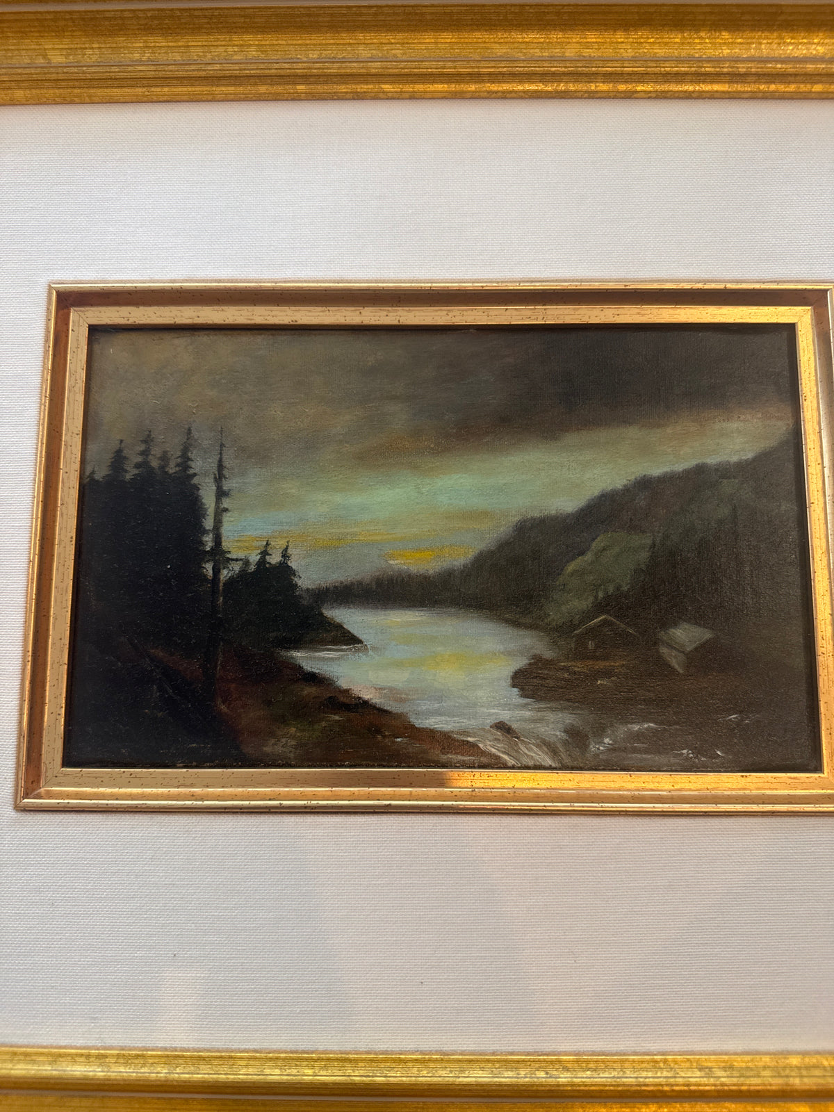 Vintage Framed Oil Landscape – Woodland River