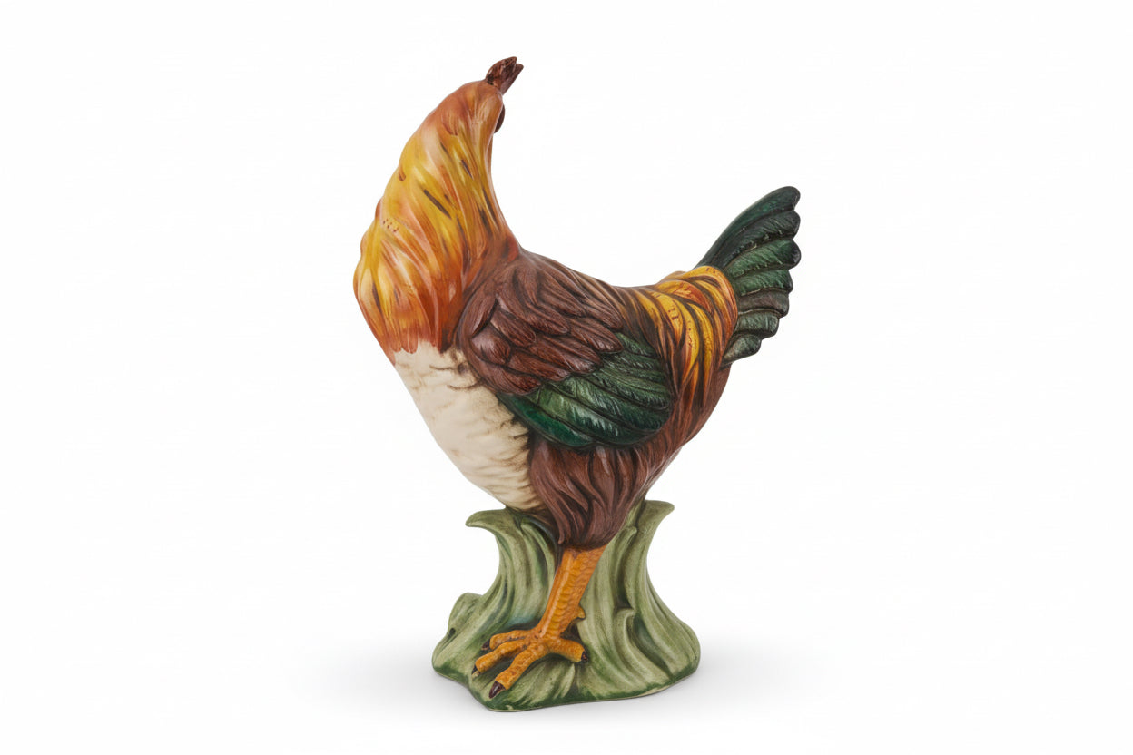 Poule en céramique majolique vintage