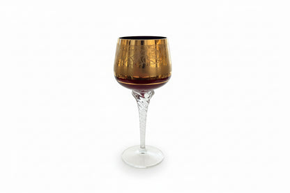 Verre à vin émaillé peint à la main, vintage de Bohême/Tchèque, or sur bleu cobalt, vert et rouge
