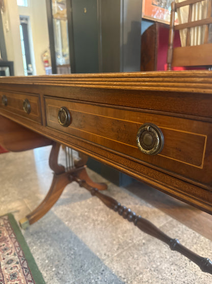 Regency-Style Burr Walnut Drop-Leaf Sofa Table