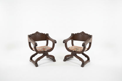 Paire de chaises de style Savonarola italiennes vintage
