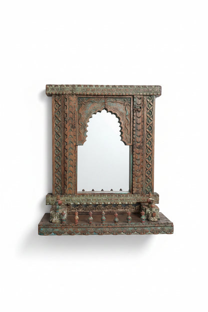 Antique Indian Carved Wood Architectural Mirror