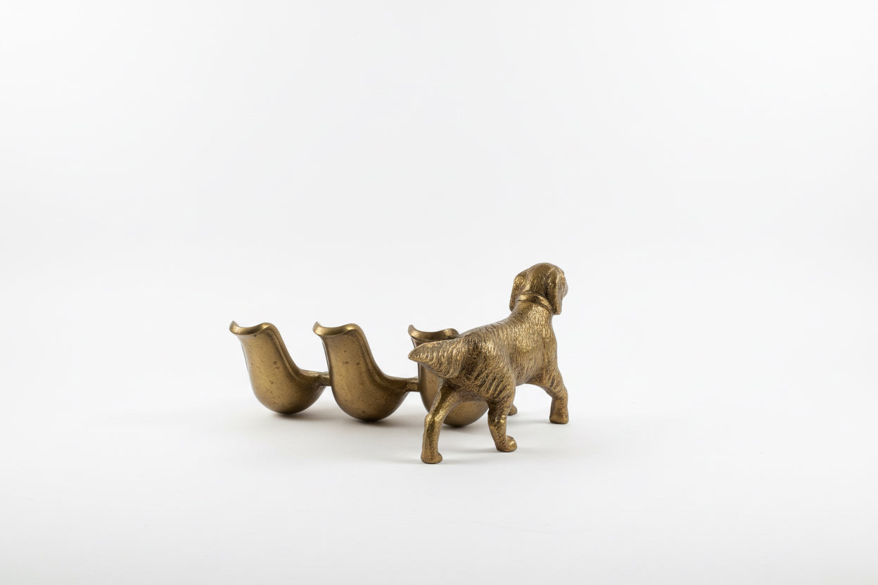 Support/repose-pipe/présentoir chien golden retriever en laiton/régule antique