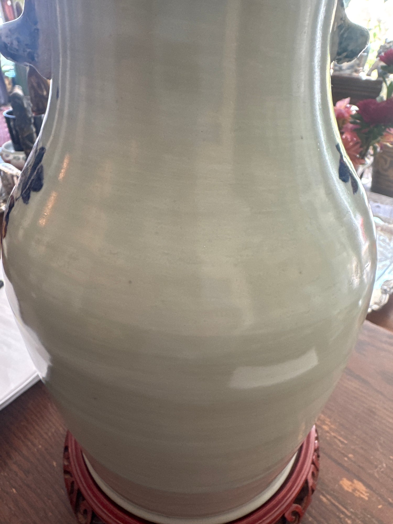 Antique Blue and White Celadon Porcelain Phoenix Vase