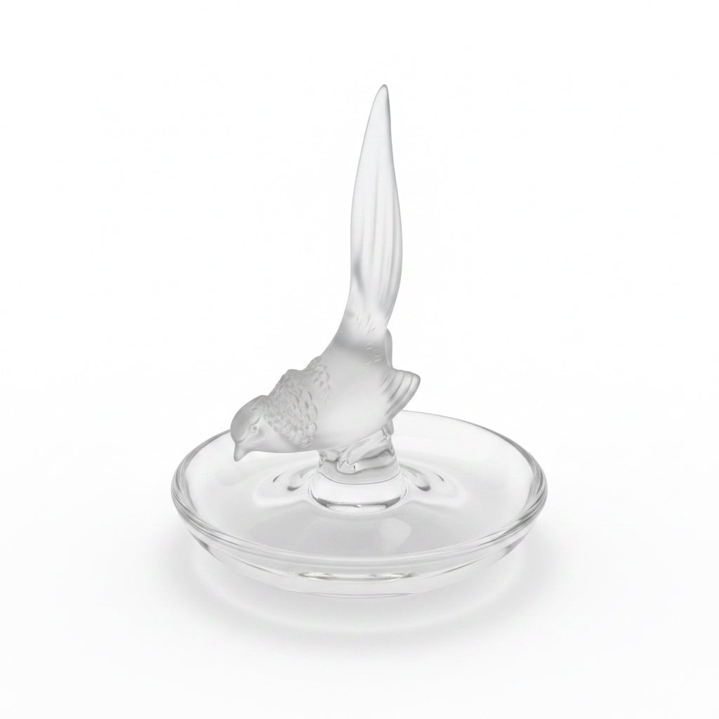 Frosted crystal pheasant ring older - Lalique, France