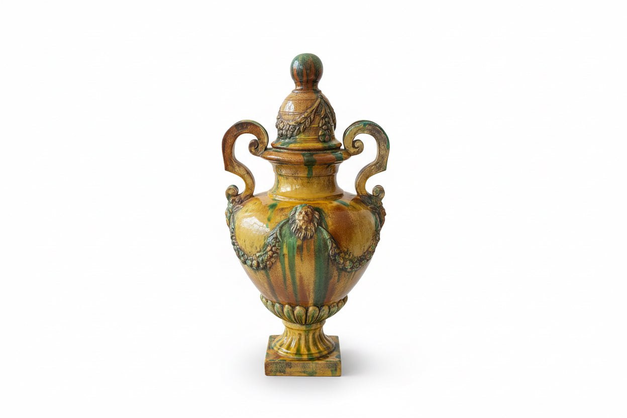 Urne couverte vintage en majolique italienne