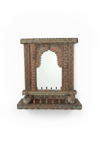 Antique Indian Carved Wood Architectural Mirror