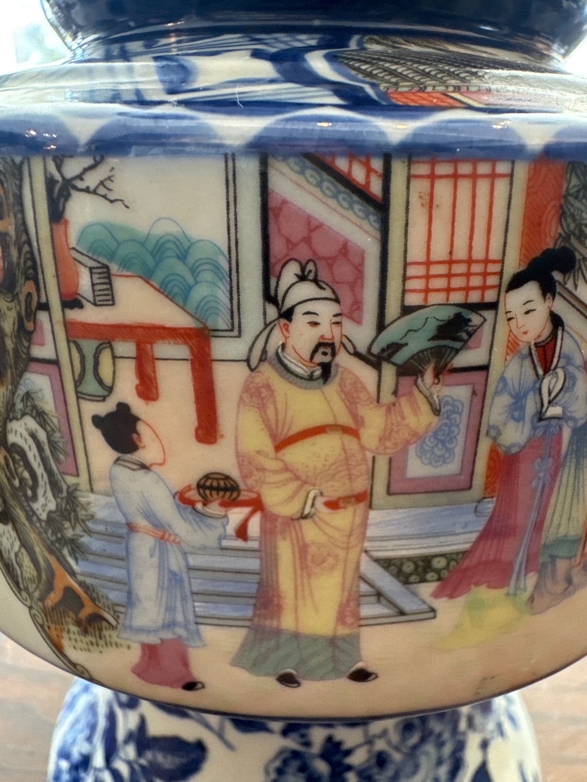 Chinese Blue and White Famille Rose Gu-Form Vase