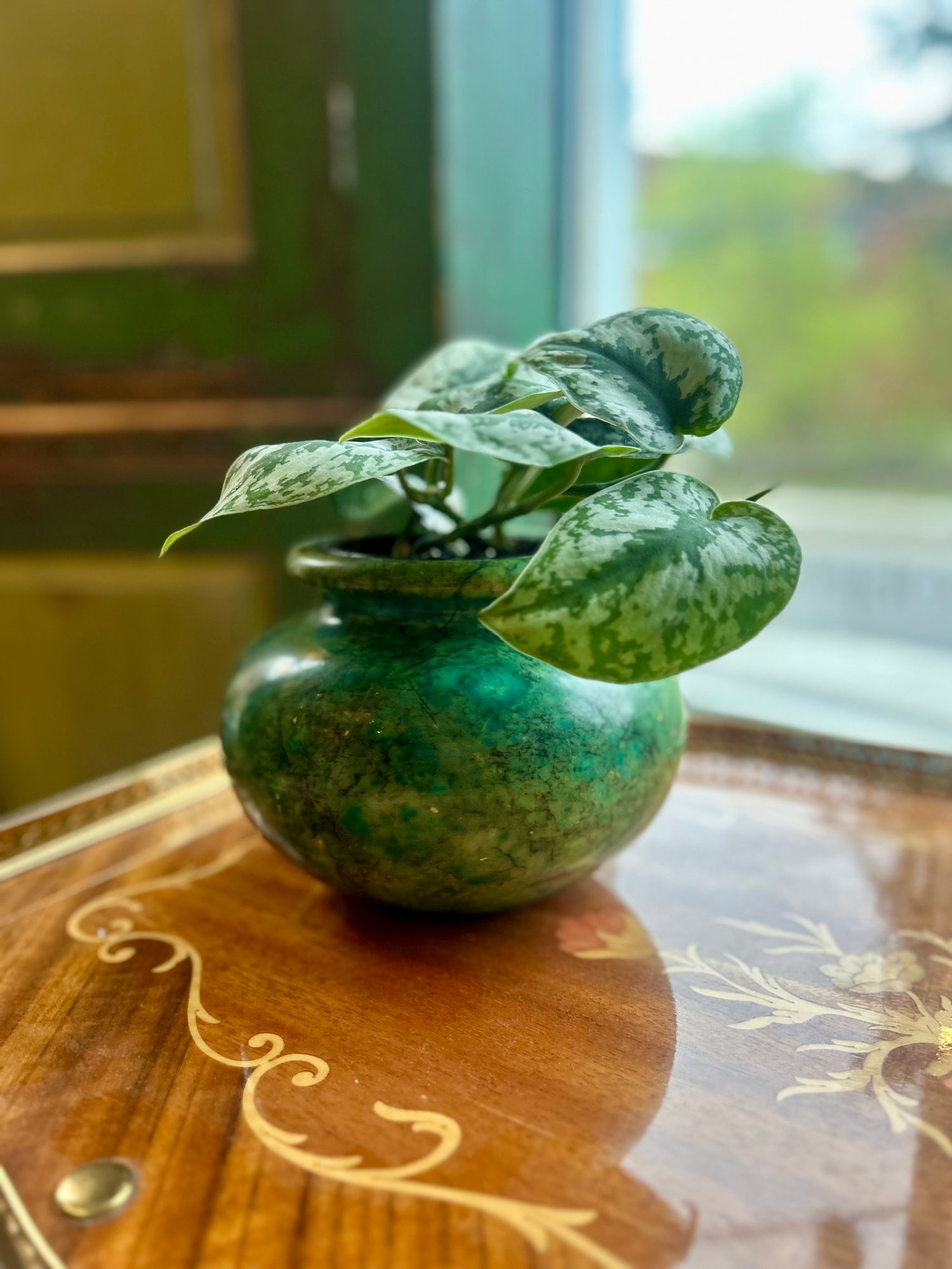 Vintage Green Alabaster Stone Jardiniere