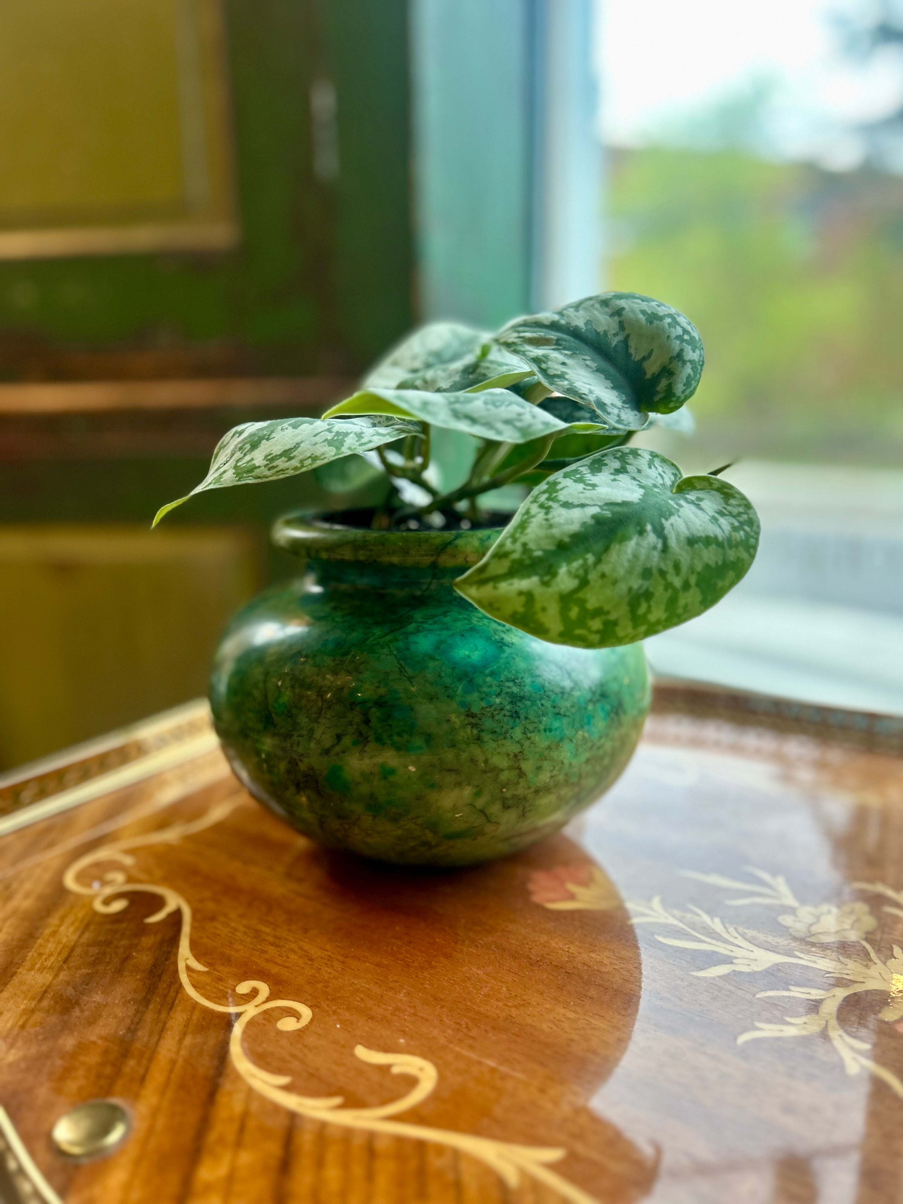 Vintage Green Alabaster Stone Jardiniere