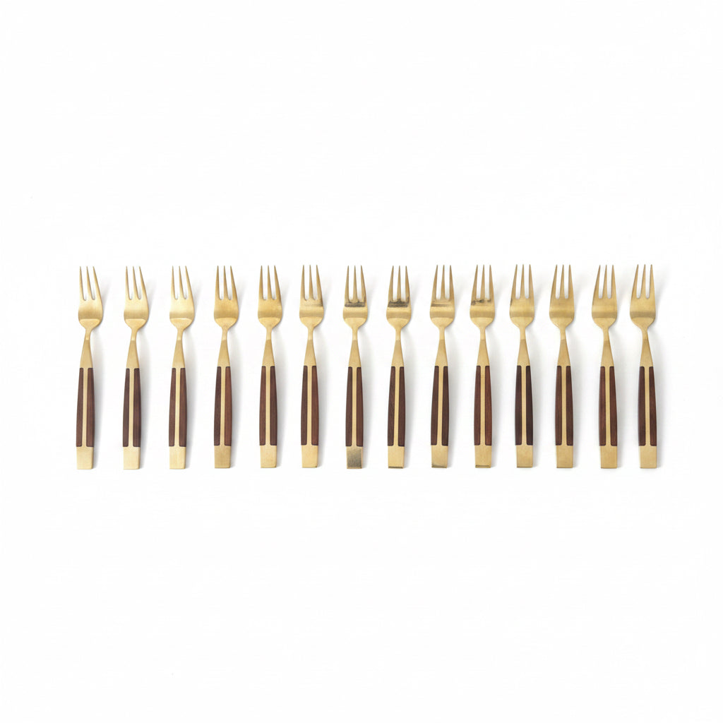 Vintage Jean-Claude Rosewood &amp;amp; Bronze Flatware Set for Twelve
