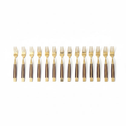 Vintage Jean-Claude Rosewood &amp;amp; Bronze Flatware Set for Twelve