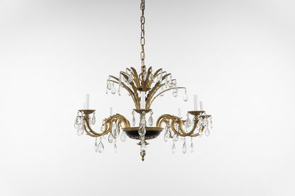 Lustre vintage en laiton massif et cristal