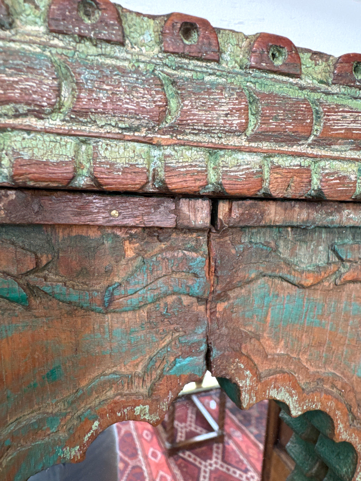 Antique Indian Carved Wood Architectural Mirror