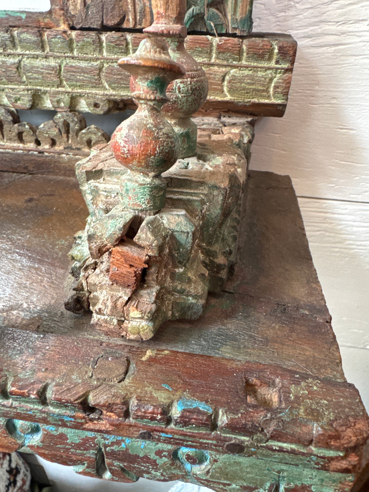 Antique Indian Carved Wood Architectural Mirror