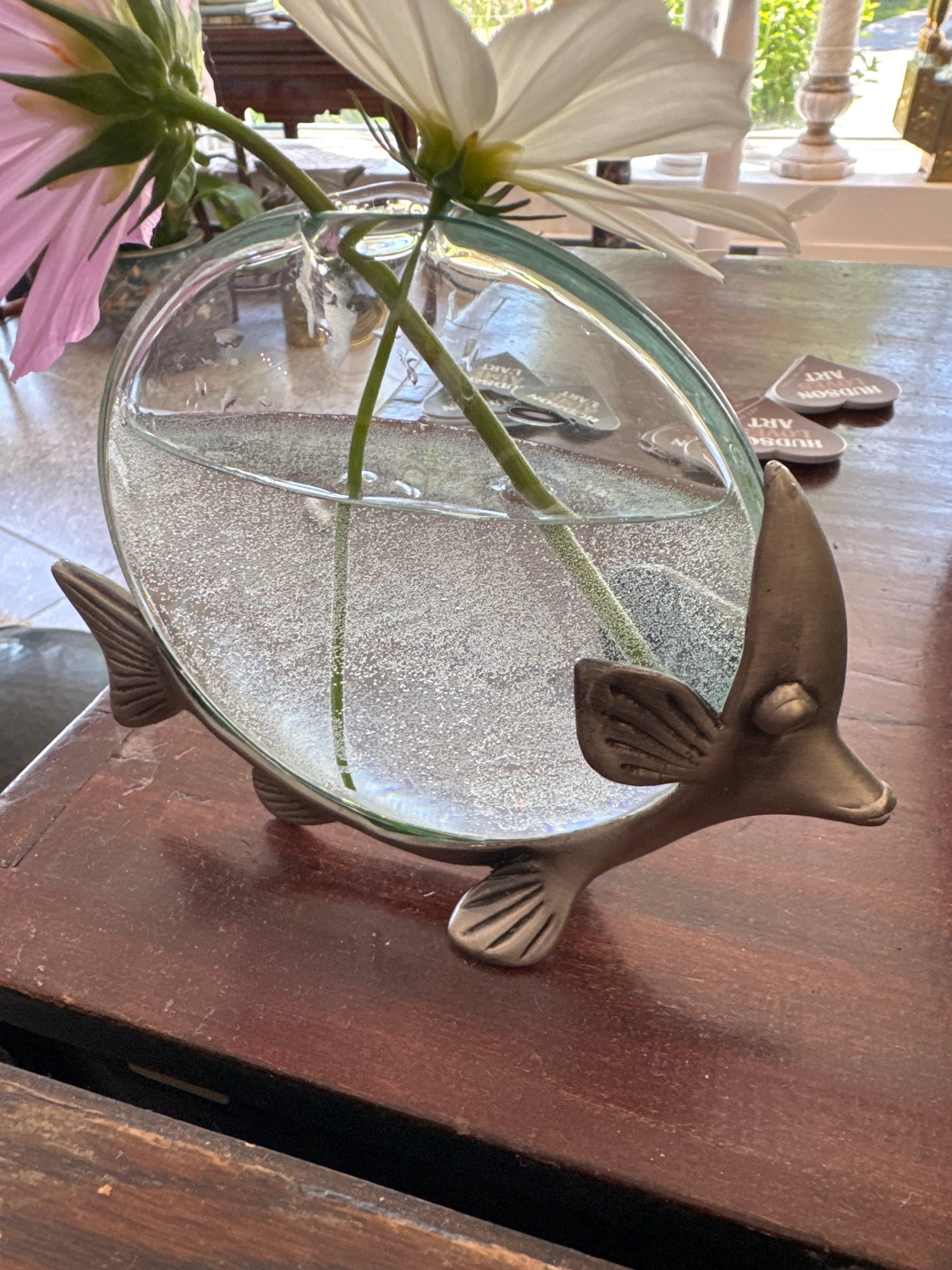Pewter glass fish bud vase