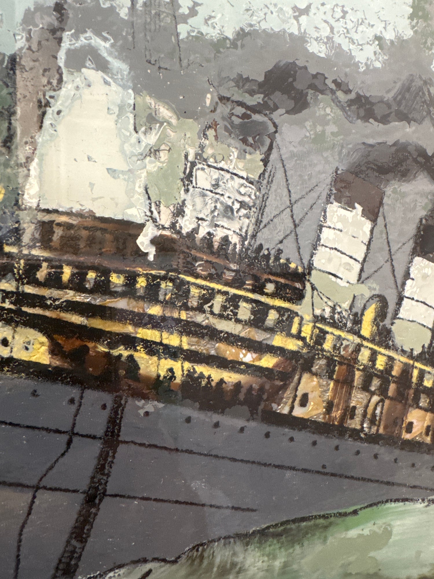 Peinture inversée ancienne du Titanic sur verre