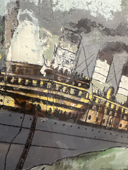 Peinture inversée ancienne du Titanic sur verre