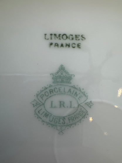 Plat de présentation et 6 assiettes à poisson anciens en porcelaine de Limoges, peints à la main