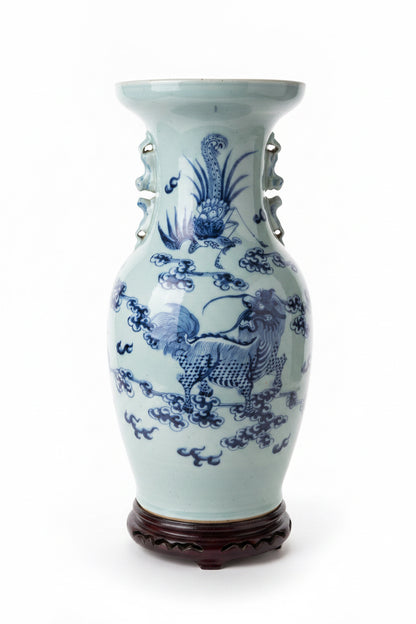 Antique Chinese Blue and White Celadon Porcelain Vase
