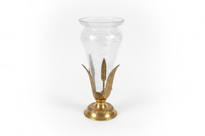 Crackle Glass and Brass Vase