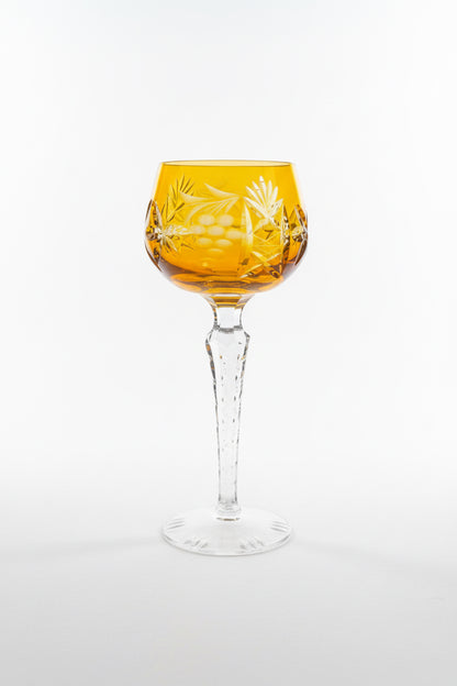 Lot de 6 verres à vin (rouge ou blanc) vintage en cristal, couleur orange mandarine