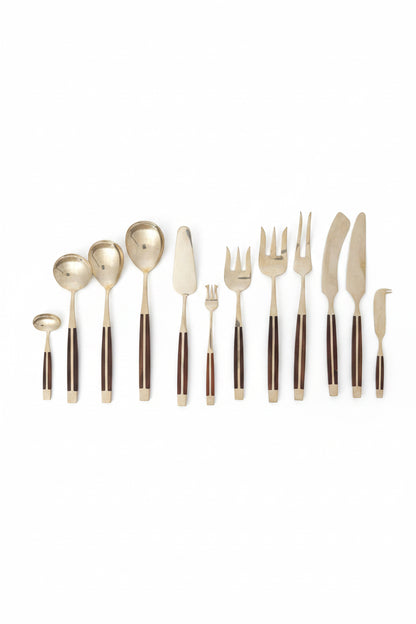 Vintage Jean-Claude Rosewood &amp;amp; Bronze Flatware Set for Twelve